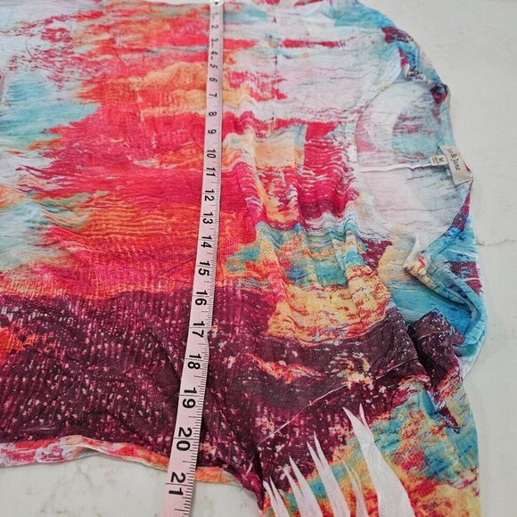 Jess & Jane Medium Sheer Tunic Top Abstract Knit Blue Pink Asymmetrical Artsy - Picture 9 of 9